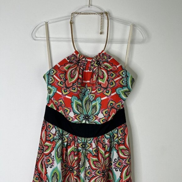 Eliza J Halter Maxi Dress Womens Size 6 Petite 6P Smocked Colorful Vacation - Picture 4 of 11